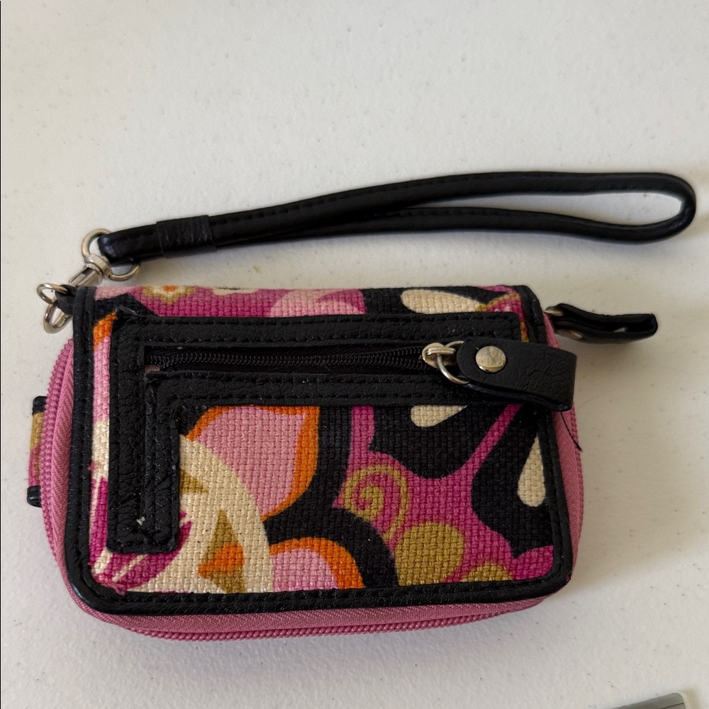 * Spartina 449 Pink Multi Floral Linen & Leather Wristlet Wallet
